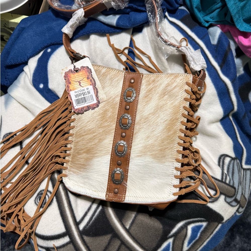 Artisan Fringe Crossbody Bag - Brown and Cream